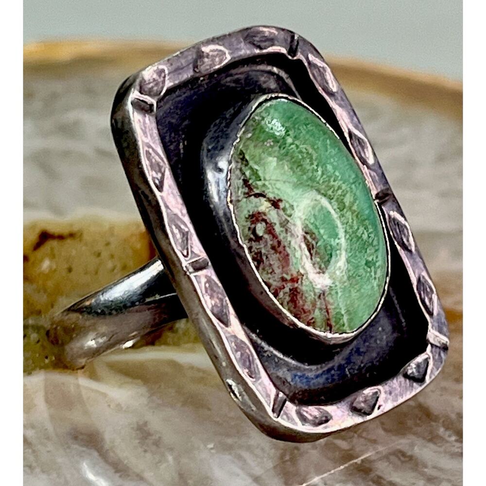 VTG Taxco Sterling Silver 925 Green Turquoise Statement Ring Sz 7.75 8.8g Signed - Picture 12 of 16